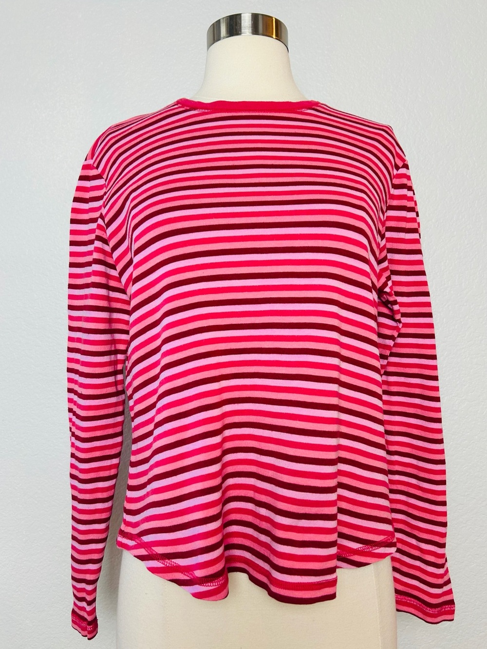 Talbots Shirt Women's L Pink Red Striped Long Sleeve Pima Cotton Stretch Top
